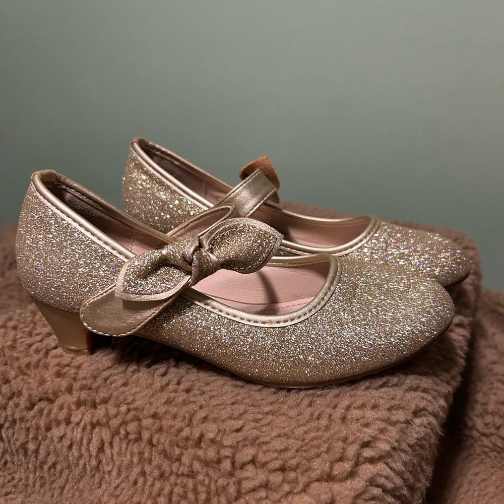 Sparkly Gold Kids Shoes with Bow